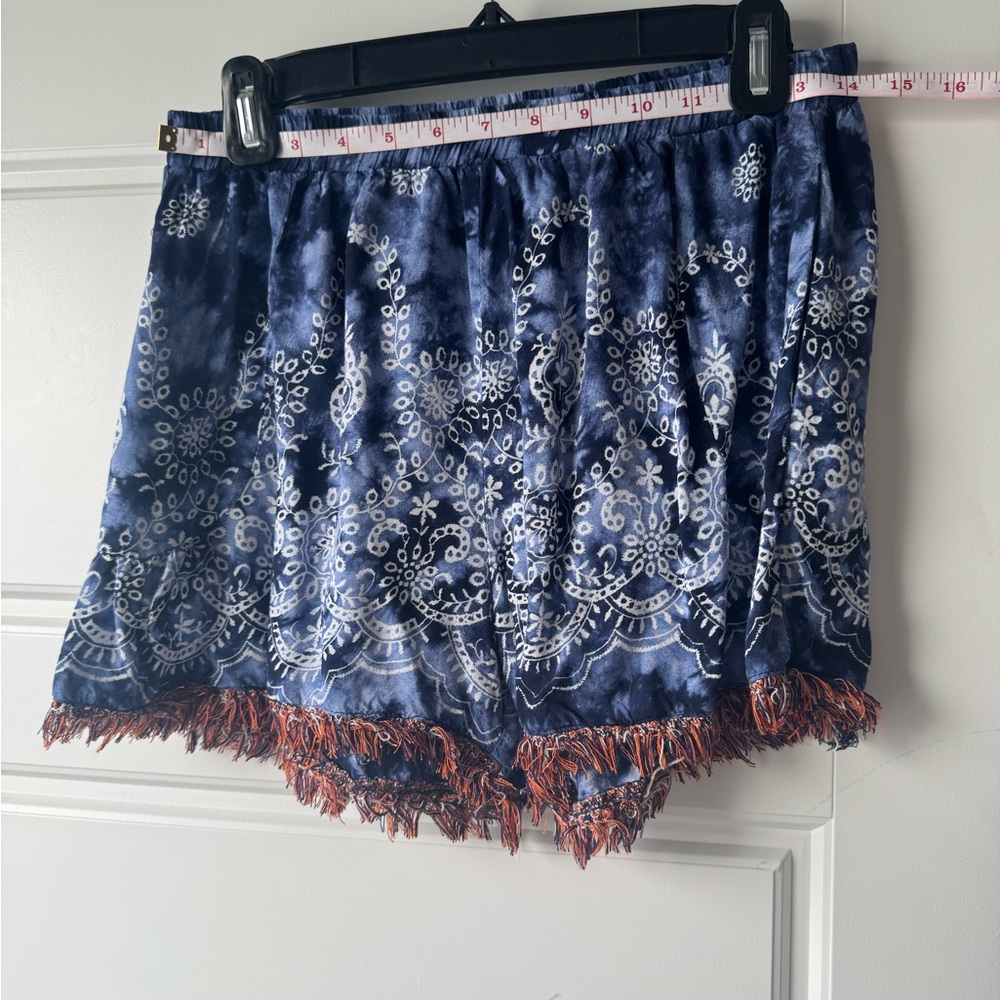 Women's Blue Tie-Dye Shorts with Fringe